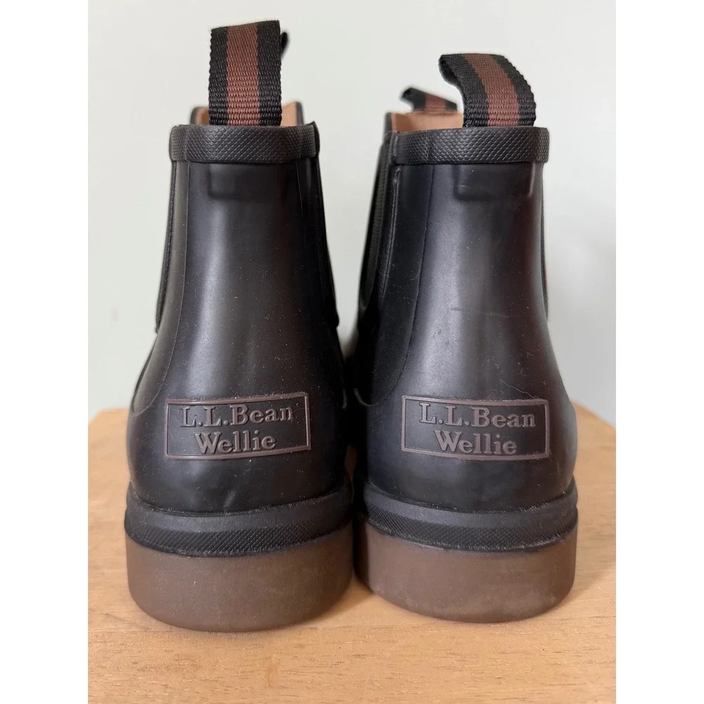 L.L.Bean Rugged Wellie Chelsea Waterproof Rain Boots Size 8 Black Rubber Slip On